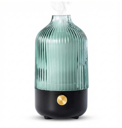 MULIN Diffuseur Huiles Essentielles en Verre Fait Main 100ML, Diffuseur Ultrasonique Silencieux avec Lumière LED, Humidificateur d’Air et Diffuseur Parfum Maison pour Chambre, Bureau, Yoga