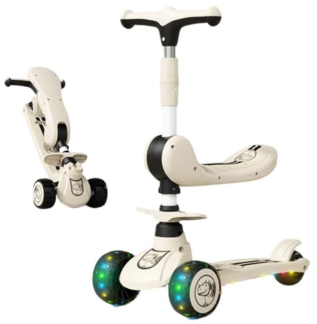 BEOSIOR Kids Scooter, 3 Wheels Kick Scooter, Folable Toddler Scooters with Adjustable Height, Foldable Seat, Kid's Scooter with Flashing Wheels and Music for Boys and Girls 2-8 Years Old