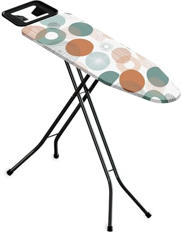 MENKËLL - Asse da Stiro 33x110 cm - In Acciaio con Leva Pieghevole, Salvaspazio con Poggiaferro Integrato, Piedi Antiscivolo, Regolabile (Cerchi ASS-253)