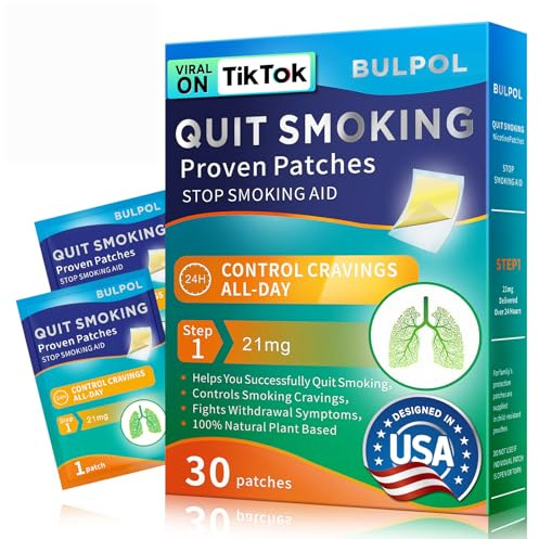 BULPOL Nicotine Patches Step 1 (30 Count), 21mg Stop Smoking Aids Patches, Helping Quit Patch, Easy Effective Anti-Stickers, Quit Smoking Aids That Work with 2 Weeks