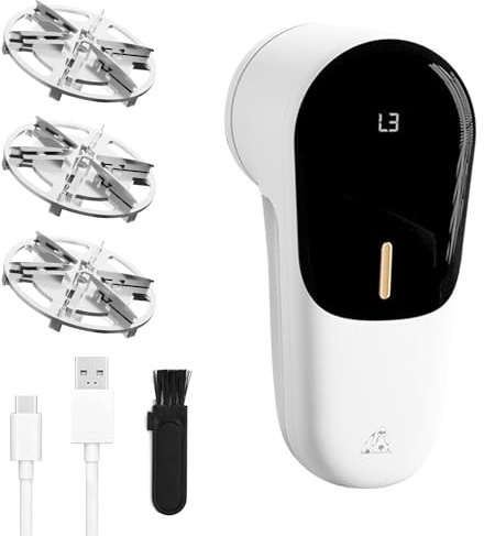 LeadsaiL Fabric Shaver, 6-Blade Electric Lint Remover, Rechargeable Sweater Defuzzer with LED Digital Display, Type-C Fast Charging, 3 Speeds Adjustable Debobbler for Clothes, Furniture, Upholstery