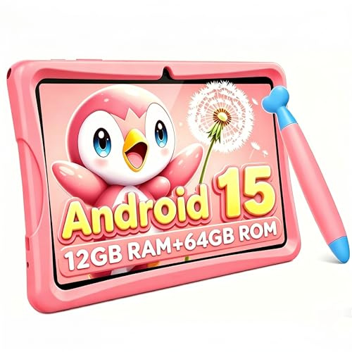 TABWEE K10 Kinder Tablet 10 Zoll, 12 GB RAM + 64 GB ROM (TF 2 TB) Kids Tablet mit Elternkontrolle, Schermo Anti-Luce Blu, WiFi 6, BT5.0, Widevine L1, Tablet Con Custodia - Rosa