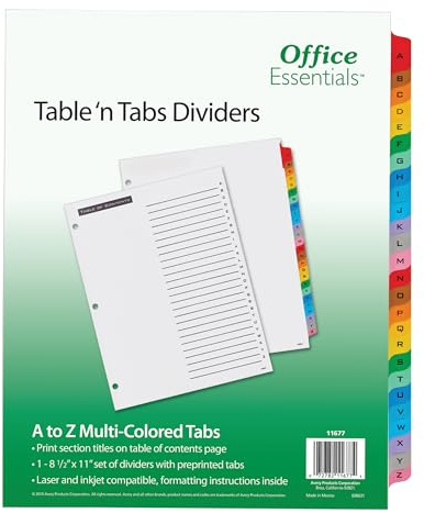 Office Essentials 11677 Table 'n Tabs Dividers, 26-Tab, Letter