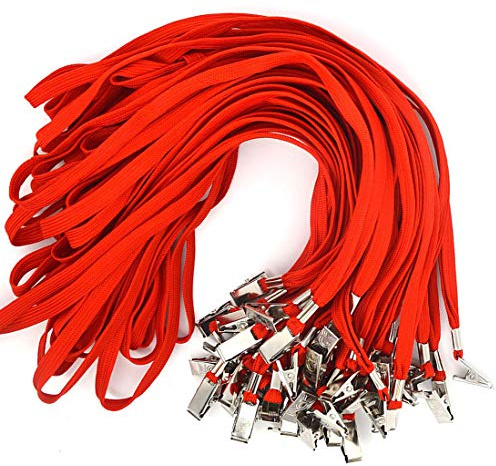 Bird Fiy® 50 Pcs Lanyard Bulldog Clip 32-inch Flat Braid Neck Lanyard for Id Cards/badges (Red)