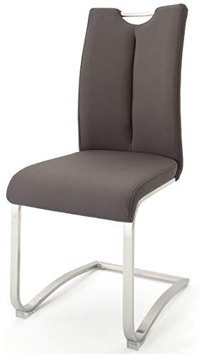 Robas Lund, Schwing-/Esszimmerstuhl ARTOS, hohe Rückenlehne, Lederbezug Braun, Griffmulde, Edelstahlgestell gebürstet