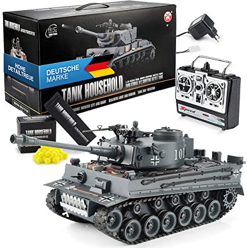 GOODS+GADGETS Ferngesteuerter RC German Tiger I 1:16 Modellbau Panzer 2.4GHz mit Schuss-Funktion, Sound - RTR (Tiger I)