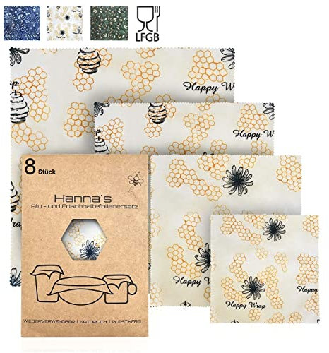 Set di 8 panni in cera d'api per alimenti, Beeswax Wrap, salviettine in cera d'api riutilizzabili, carta cerata Zero Waste, pellicola trasparente riutilizzabile
