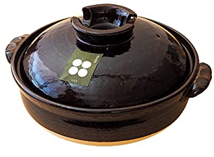 Japanese Clay Pot Donabe, 2300ml, for 3-4 People, Black, Product of Mie, Japan