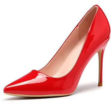 Escarpins Femme, Mode Talon Haut 10 CM Bout Pointu Fermé Sexy Chaussures Talons Aiguille de Soirée Mariage Rouge, 41 EU(11 US)