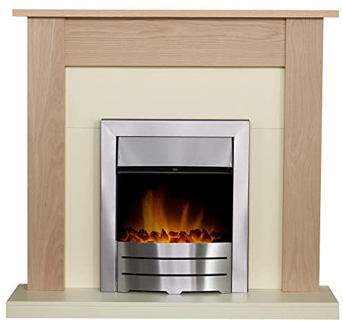 Adam Southwold Fireplace in Oak& Cream with Colorado Electric Fire in Brushed Steel, 43 Inch
