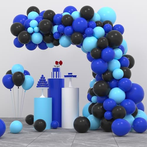 122 blaue und schwarze Ballongirlanden-Bogen-Set, schwarze, hellblaue und königsblaue Ballons für Jungen, Videospiele, Geburtstage, Ruhestand, Teenager, Gamer, Fans, Level-Up-Helden-Dekorationen