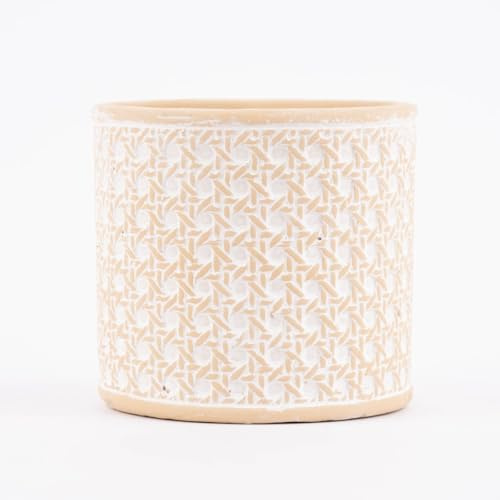 Sass & Belle Übertopf Rattanoptik Beton beige weiß 12,5x12cm