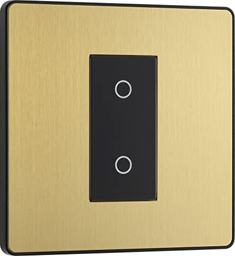 BG Electrical Single Slave/Secondary Touch Dimmer Wall Light Switch, 2-Way, Trailing Edge, Screwless Front Plate, Evolve, Satin Brass, 200W, PCDSBTDS1B