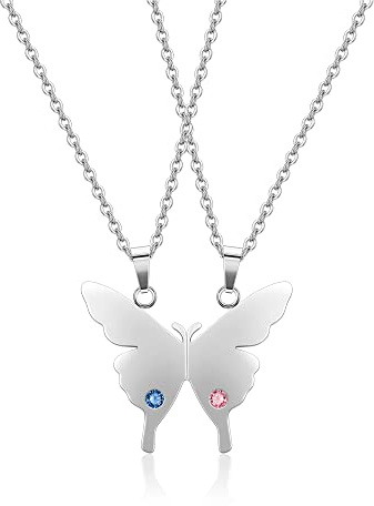 PiercingJak - Collares de amistad para 2 collares para parejas, mariposas, joyas, mejores amigos, amistad, amueblador, colgante magnético separable, regalo de cumpleaños con cadenas para mujer y