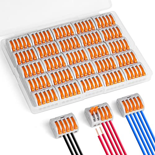 flintronic Connecteurs de Fil Compacts, 25PCS 5 Entrées Connecteur Électriques Rapide, Bornes de Connexion Automatique à Levier-écrou pour Circuit en Ligne 28-12 AWG, PA/PC Ignifuge