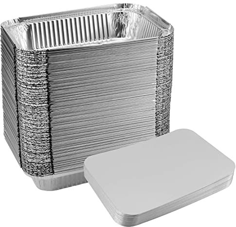 KOHAND 60 Pack 1000ml Aluminium Foil Trays with Lids, 22.9x16.9x5cm Large Air Fryer Tin Foil Food Containers with Lids for Food Baking, Cooking, Roasting, Freezing, Serving, Heating and Takeaway
