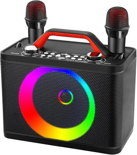 Karaoke Profesional Inalámbricos, ALPOWL Sistema de Altavoces pa Portátil con Microfono para Adultos y niños, Máquina con DJ y Luces para al Aire Libre/Interior
