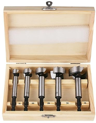 Vearter 5 Stück Forstnerbohrer Set, 15/20/25/30/35mm Lochbohrer Holz Bohrer mit Sechskantschaft, Vielzahn Holzbohrer für Massivholz, MDF, Kunststoff, Spanplatte, Sperrholz