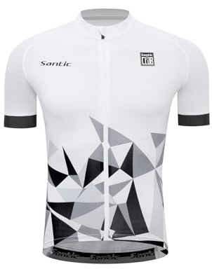 Santic Herren Radtrikot Fahrradtrikot Kurzarm Fahrradbekleidung T Shirt für Männer Weiß L