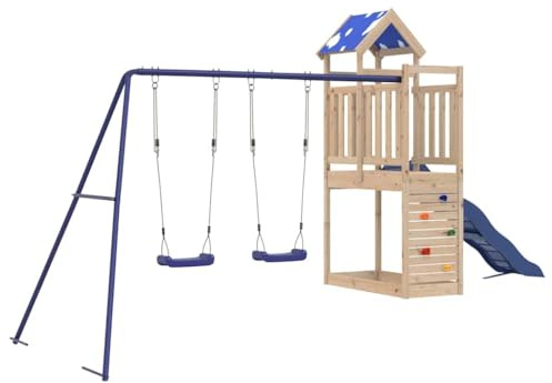 vidaXL Parque Infantil de Exterior de Madera Maciza de Pino, Juego de Columpios de jardín, casa de Juegos con Columpio, Juego de Columpio y tobogán