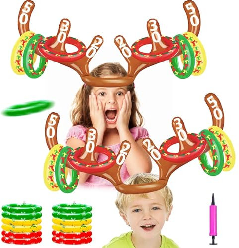 2 Stück Party Gadgets Aufblasbares Rentiergeweih-Spiel, Weihnachtsspiel Weihnachtsspiele Spiele für Kinder, Rentier Spiel Weihnachten Spiele Kinder Rentier Spiel Ring Toss Game Rentier Wurfspiel