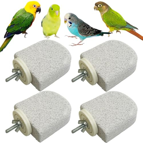 PINVNBY 4 PCS Bird Perch Stands Parrot Calcium Perch Beak Grinding Stone Foot Claws Trimmer Parakeet Platform Parrot Chewing Toys for Small Medium Cockatiel Conure Lovebird Finch