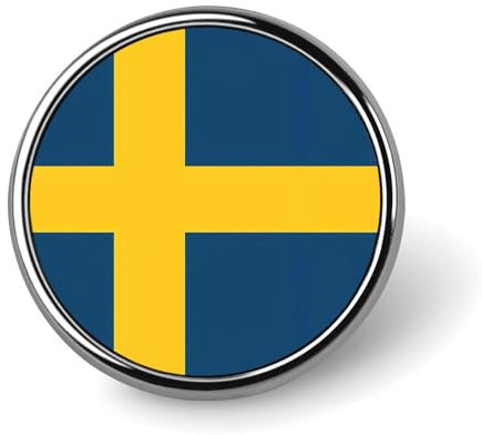 Spilla rotonda in metallo con bandiera svedese, decorazione per gioielli