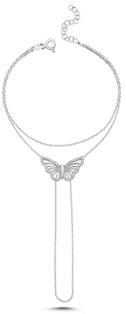 ELVNY Pulsera de cadena de mano de plata de ley 925 chapada en platino, delicada pulsera de dedo con circonita, joyería de boda, regalos para mujeres, tamaño ajustable