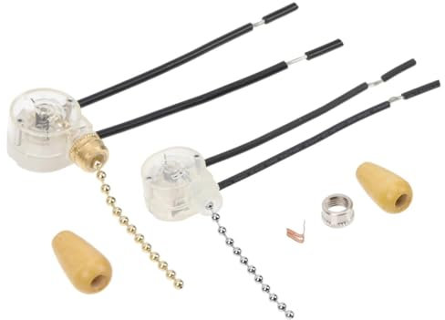 Interruptor de tirador, 2 unidades, interruptor de cuerda empotrable, para ventiladores de techo y luces de pared, para lámpara de pared LED y ventilador de techo, lámpara de baño