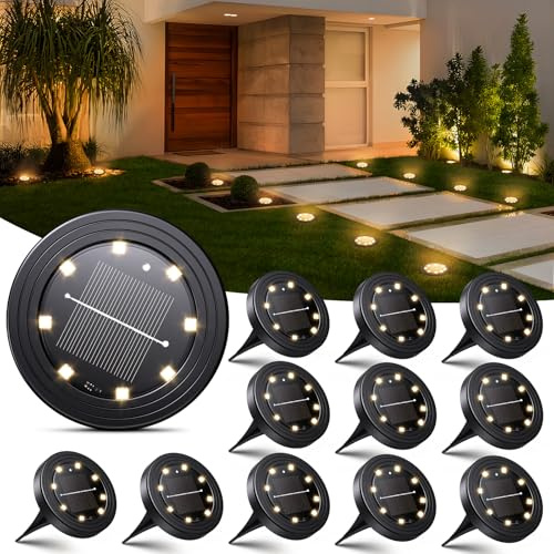 NIBSHOOM 12 Paquetes Luces Solares Led Exterior Jardin, Luz Solar Exterior IP68 Impermeabili, 8 LED Lampade Solari a Lunga Durata, per Giardino, Terrazze Jardín, Camino (Blanco Cálido)