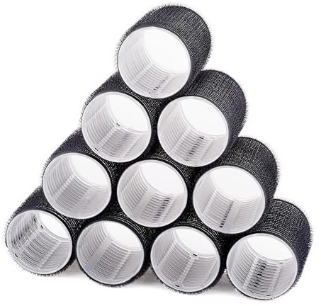 KHEERANA 10 Self Grip Black Hair Rollers Medium Curlers For Short & Long Hair Salon Hairdressing Curler Self Holding DIY Roller (48MMB, 48MMB)