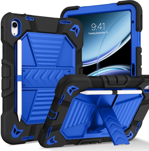 Telaso for iPad A16 Case for iPad 10th Generation 10.9 Inch (2022) / 11th Generation 11 Inch (2025), Heavy Duty Protective Tablet Cover Rugged with Pencil Holder and Adjustable Kickstand, Blue