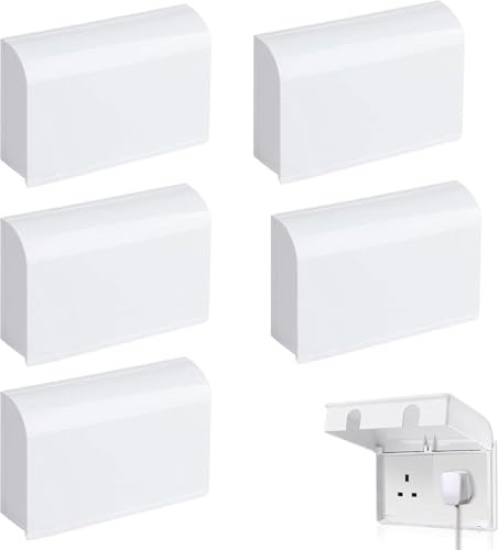 SuQurtom 5PCS UK Plug Socket Covers, Childproof Double Socket Protector, Socket Cover Box for Baby Safety, Universal Electrical Outlet Protectors for Home Safety, Baby & Pet Proof Design