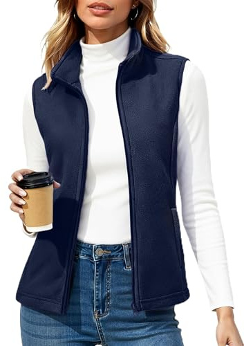 TACVASEN Gilet Polaire pour Femmes Gilets Sans Manches d'Extérieur Vest Polaire Chaud avec Poches Zippées Vest de Sport pour Femmes Bleu, S