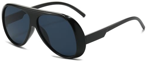 Long Keeper Gafas De Sol Hombre Mujer Retro Gafas De Sol Piloto Moda AnnéEs 90 Gafas Oval Grande ProteccióN UV400 (Nero Nero)