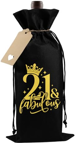 Bliceon 21st Birthday Gifts for Men Bottle Bags, Birthdays Wine Drawstring Gift Bags, 21st Funny Birthday Gifts for Men, Dad, Brothers, Friends and Colleague (Black)