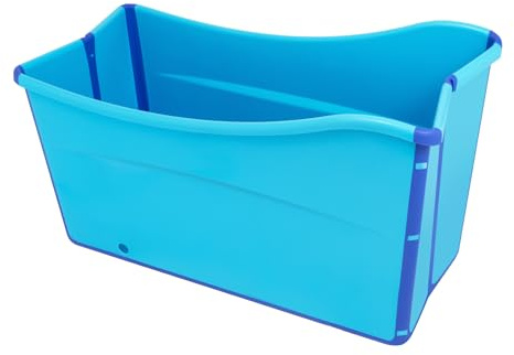 Vikbart badkar 87 x 46 x 56 cm, vuxenbadkar med transporthandtag, vikbart utan uppblåsning för hemspa och utomhusbruk, blått