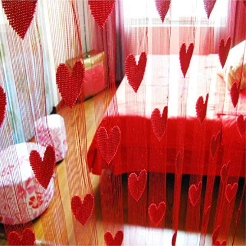 Fyearfly Rideau de fils en forme de cœur pour décoration romantique de mariage, 100 x 200 cm, rouge