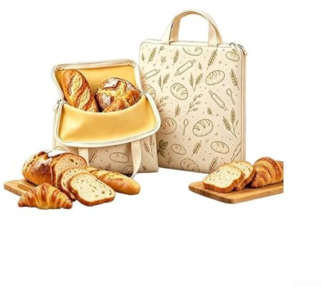 Lot de 2 sacs à pain à la cire d'abeille avec fermeture éclair en U, sac de rangement réutilisable en coton pour pâte à levre et petits pains, perméable à l'air et conservant la fraîcheur, 32 x 43 cm