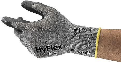 Ansell HyFlex 11-801 Professional Work Gloves, Abrasion Resistant Nitrile Coating with Firm Grip, Multipurpose Protection Gloves, Mechanical and Industrial Safety, Grey, Size M (12 Pairs)