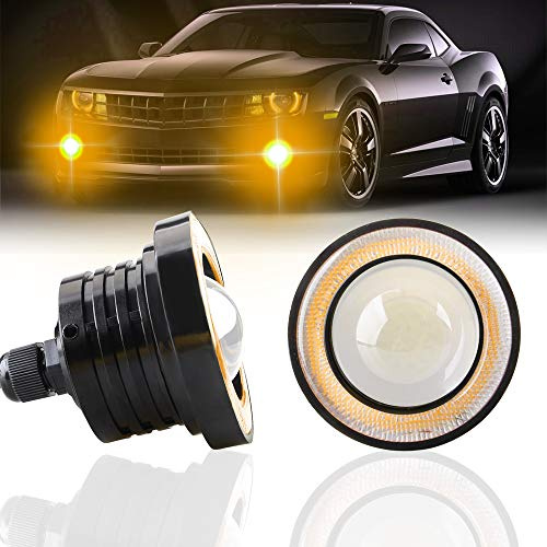 KaiDengZhe 2 st 2,5 tum projektor universell LED-dimljus 12 V 10 W bärnsten/gul COB gloria ängel ögon ringar för motorcykel strålkastare bil dagtid löpning ljus DRL dimljus körning glödlampa
