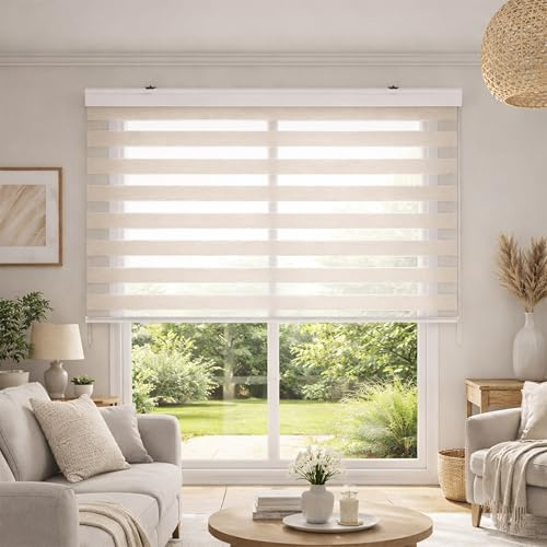 Blindecor Vela Store enrouleur double tissage prime avec galerie | Lin, store enrouleur 180 x 180 cm (largeur x hauteur) | Taille du tissu 177 x 175 cm | Store jour et nuit élégant