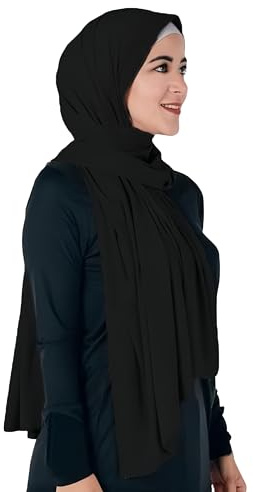 Lina & Lily Non-see-through Premium Jersey Maxi Hijab Head Scarf Wrap for Muslim Women (Black)