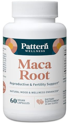 Pattern Wellness Maca Root Extract 20:1-500mg Per Serving – for Men & Women – Tri-Color Black/Red/Yellow Blend – 60 Vegan, Non-GMO Capsules