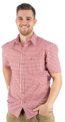 OS Trachten Herren Hemd Kurzarm Trachtenhemd mit Liegekragen Zihul, Größe:47/48, Farbe:mittelrot