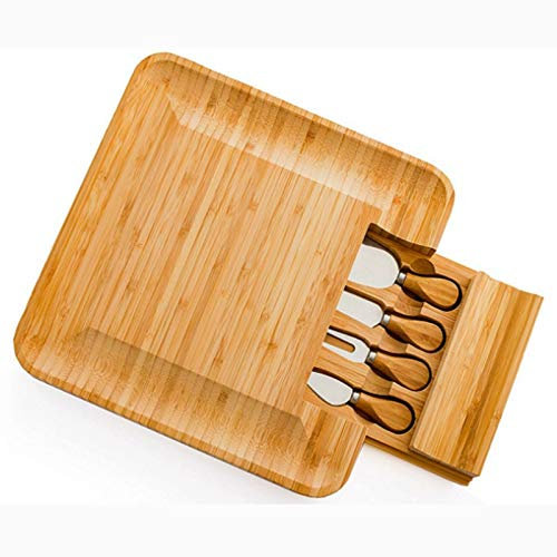 Tablas de Cortar Tarjeta del Queso cajones de bambú charcutería Cubiertos Juego de Cuchillos, 4 Tenedores Servidor, bambú Queso Junta Tabla de Cortar Madera Manejar Conjuntos Cuchillos