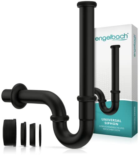Engelbach® Siphon Waschbecken extra lang 200mm - Abflussrohr, Röhrensiphon schwarz 1 1/4 inkl. Gummimanschette - Universal Syphon, Sifon für Badezimmer mit Montage-Video