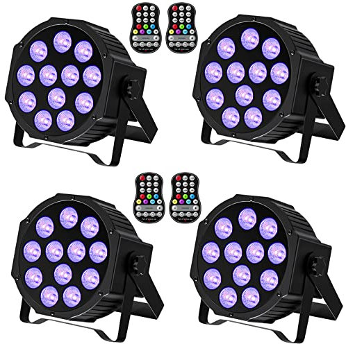 ZonQoonz 4 PCS RGBW Akku Bühnenlicht, 24W Wiederaufladbare Par Licht mit Funktion Timer und 7 Beleuchtung Modi, 8 CH Akku Strahler Outdoor für Hochzeit Bar DJ Show Disco