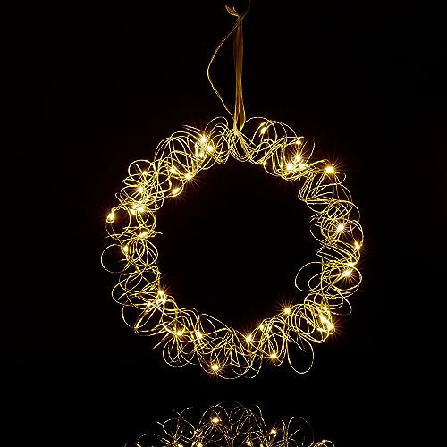 Relaxdays Ghirlanda con Luci a LED, Decorazione Interna per Finestra, da Appendere, Cerchio Luminoso, Ø 30 cm, Argento