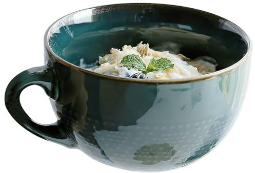 Grande tasse à café en céramique - 700 ml - bol à café avec anse - Grande tasse à thé - Bol à salade - Cadeau d'anniversaire, de Noël (vert foncé)